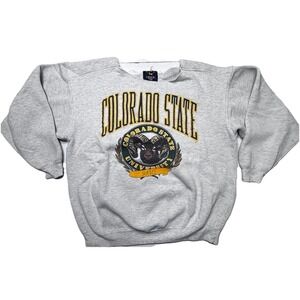 VTG Colorado State Rams Crewneck Sweatshirt L Gray Distressed Cut Neck Pullover